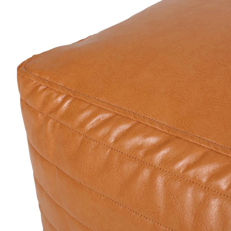 Baddow Contemporary Faux Leather Channel Stitch Pouf by Christopher Knight Home