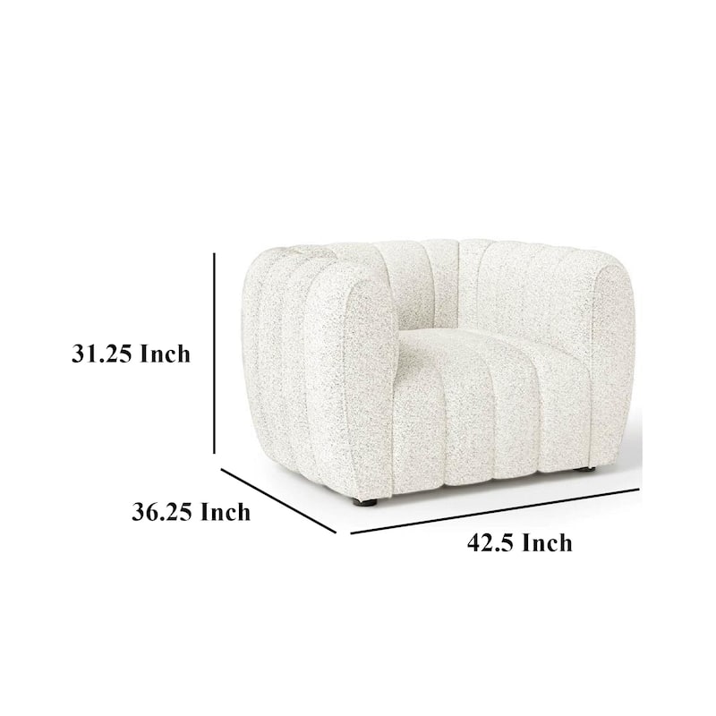 Hery Accent Chair, White Channel Tufted Boucle, Curved Low Back