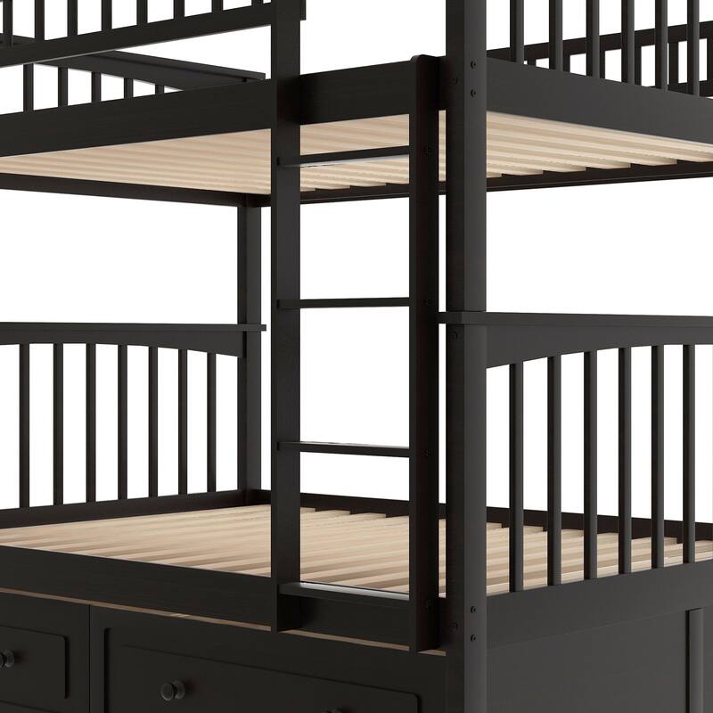 Convertible Bunk Beds, Wooden Bunk Bed Frame with 2 Drawers and Safety Fence, Divided Into 2 Separate Beds Frame
