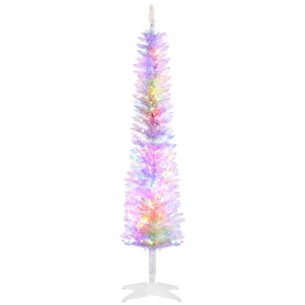 HOMCOM Pre-Lit Pencil Christmas Tree - Colorful LED Lights, White Branches