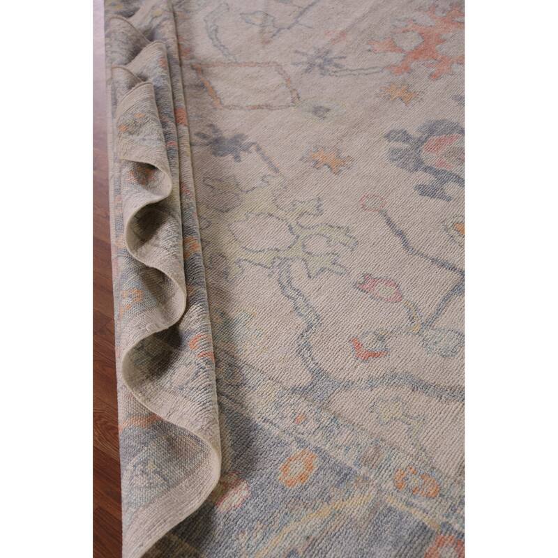 Hand Knotted Oriental 100% Wool Carpet Transitional All-Over Beige & Ivories Oushak Area Rug - 12' 5'' X 8' 9''