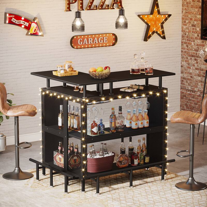 L-shape Bar Table with Stemware Racks and Shelves - N/A