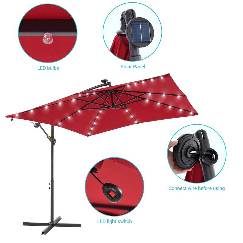 BONOSUKI Patio 8.2Ft LED Offset Umbrella,8 Steel Ribs w/Cross Base