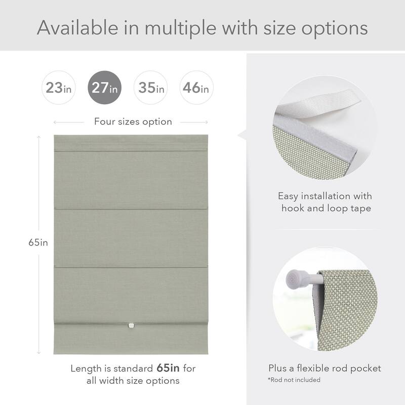 GoDear Design 99.99% Blackout Magnetic Roman Shades, No Drill Cordless Woven Fabric Blinds - 23", 37", 35", 46" W, Gainsboro