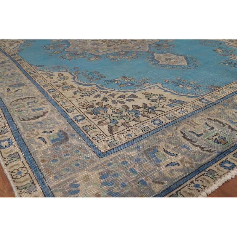 Blue Geometric Tabriz Persian Area Rug Oriental Handmade Wool Carpet - 8'5"x 10'11"
