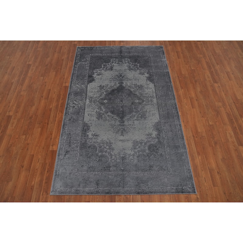 Machine Made Oriental Polyester Carpet Traditional Medallion Greys & Charcoal Tabriz Area Rug - 8' 0'' X 4' 9''
