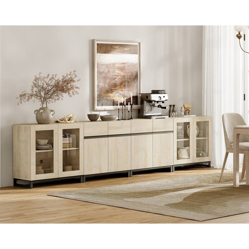 Modern Sideboard with Adjustable Shelves, 4 in 1 Storage Cabinet with Glass Doors, Coffee Bar Cabinet for Living Room, Kitchen - 126 inches - Beige