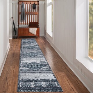 Vintage Aztek Grey and Blue Area Rug - 2' x 10' Runner - Bed Bath ...