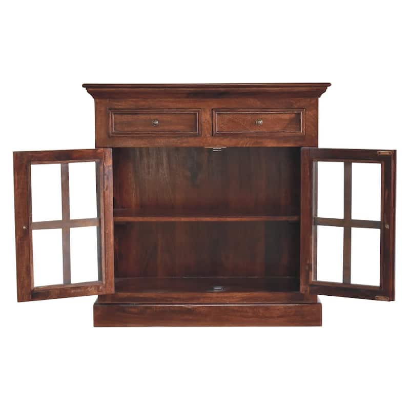 HomeRoots 35" Brown Distressed Solid Wood Accent Cabinet With Two Doors And Two Drawers