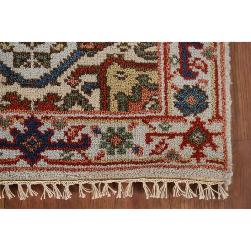 Geometric Blue Heriz Serapi Indian Accent Rug Hand-Knotted Wool Carpet - 2'0" x 3'0"