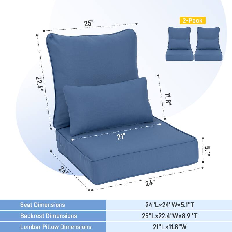 Aoodor Outdoor Deep Seat Chair Cushion Set (Set of 2 Seats, 2 Backs, 2 Pillows)