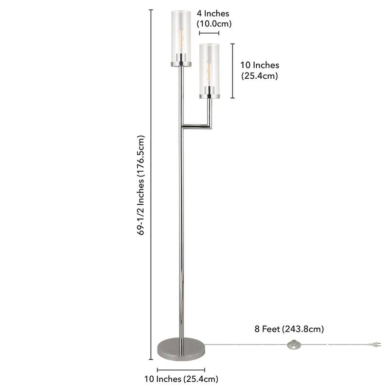 69" Tall Torchiere Floor Lamp with Clear Glass Drum Shades and 2-Light Metal Stand 8 Feet Cord - 69"H x 11"W x 11"D