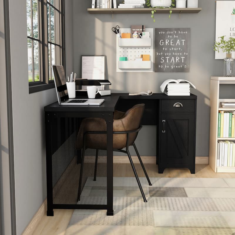 DH BASIC Farmhouse 61-inch L-shape Desk by Denhour - Black