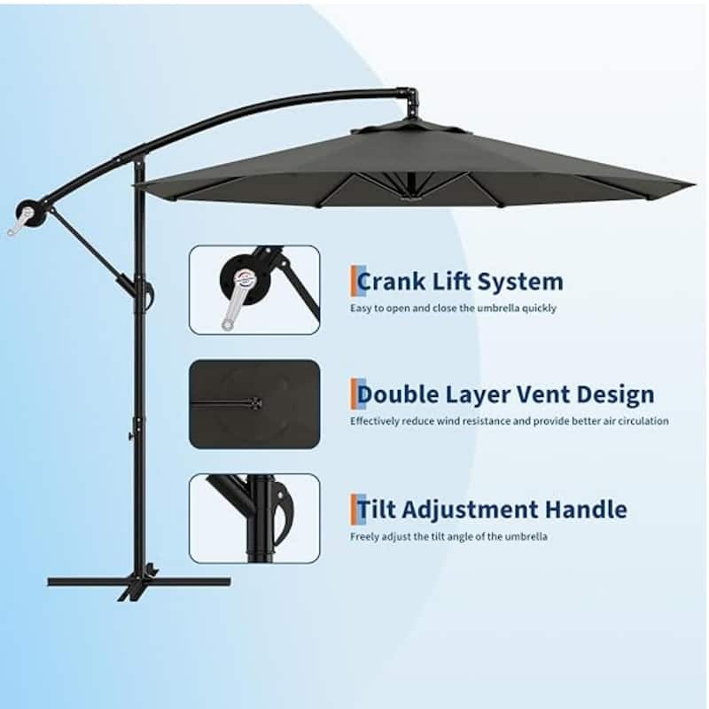 10' Cantilever Large Parasol with Cross Base, Navy