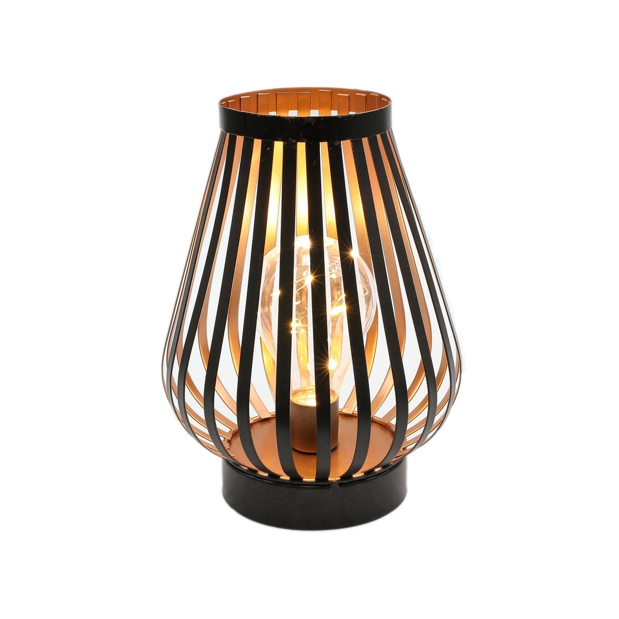 HomeRoots 9" Black Metal Bedside LED Table Lamp With Brown and Black Novelty Shade - 6.69