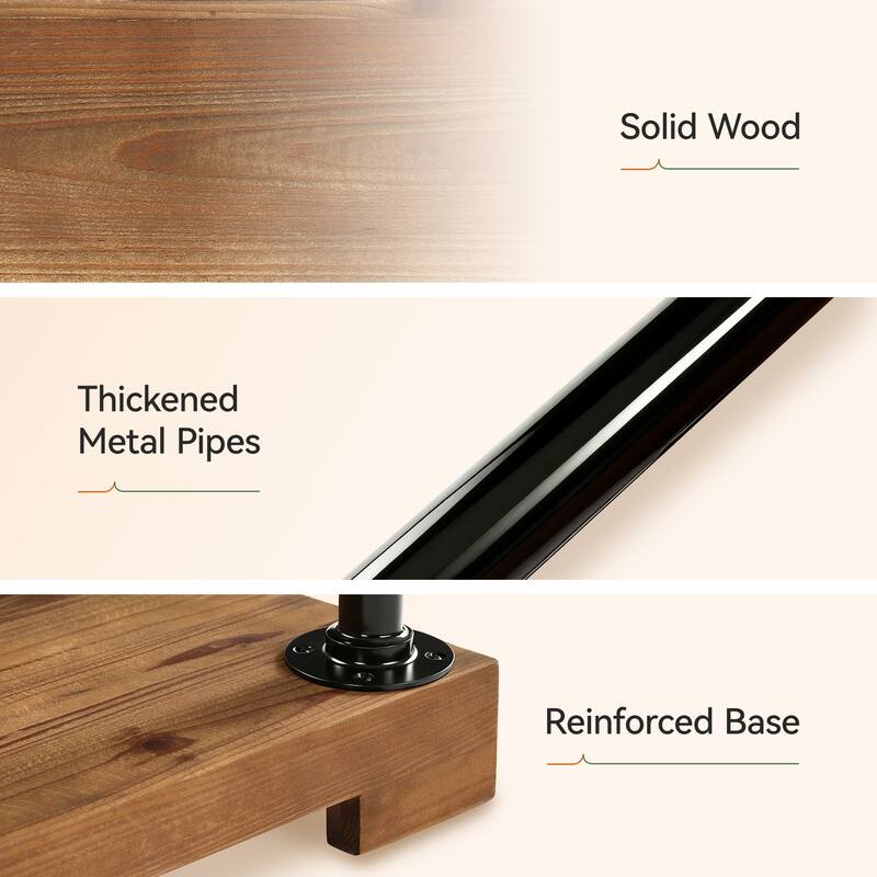 63" Solid Wood Entryway Bench, Industrial Storage Bench with Shelf