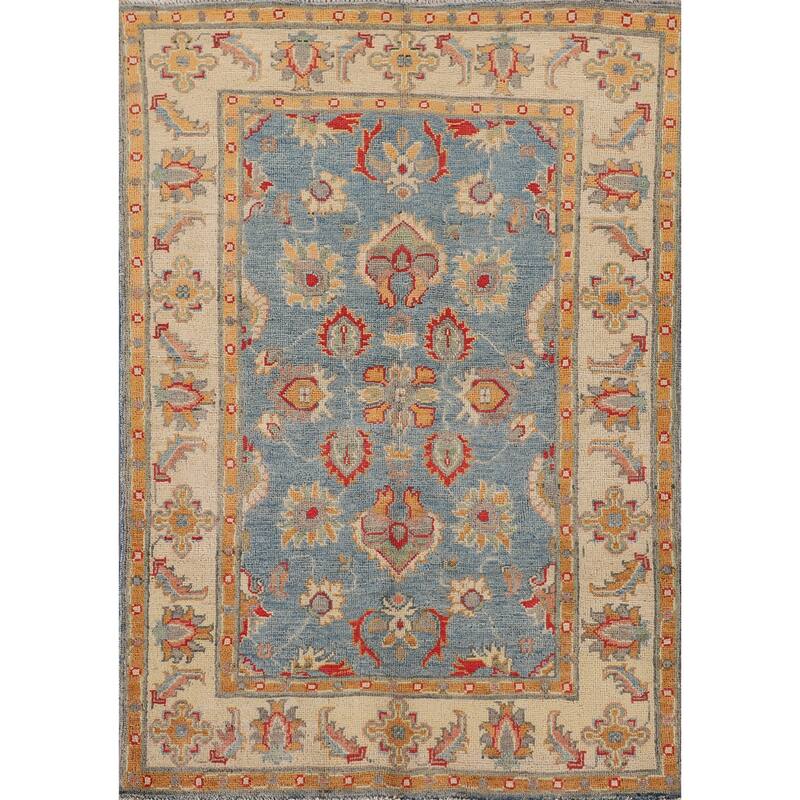 Traditional Blue Kazak Accent Rug Hand-Knotted Wool Carpet - 3'4"x 5'2"
