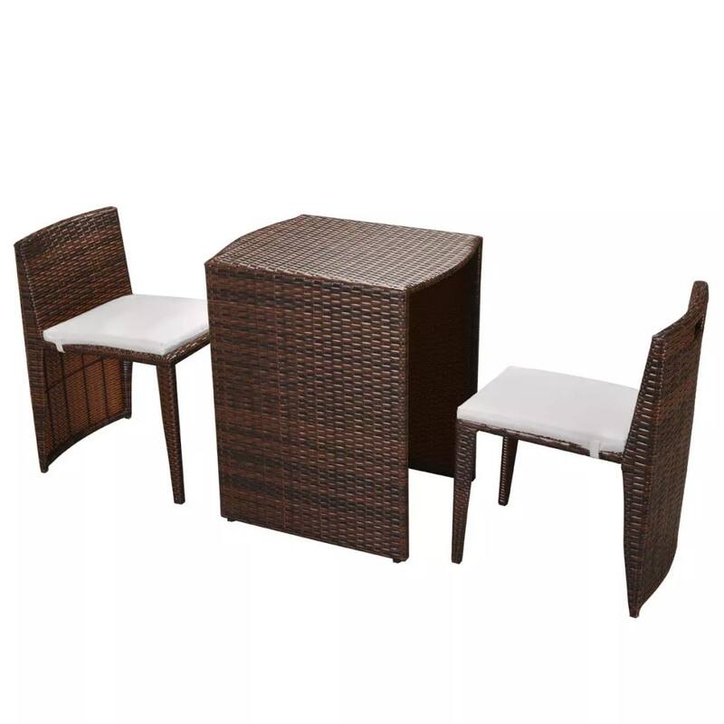 vidaXL Patio Bistro Set Outdoor Furniture Set Table and Chairs Poly Rattan - 23.6" x 18.9" x 27.6"