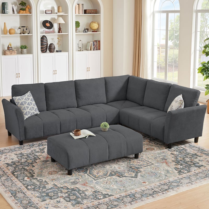 "102.56" W Reversible Sectional Sofa with Corner Seat & Extended Bench - Dark Grey