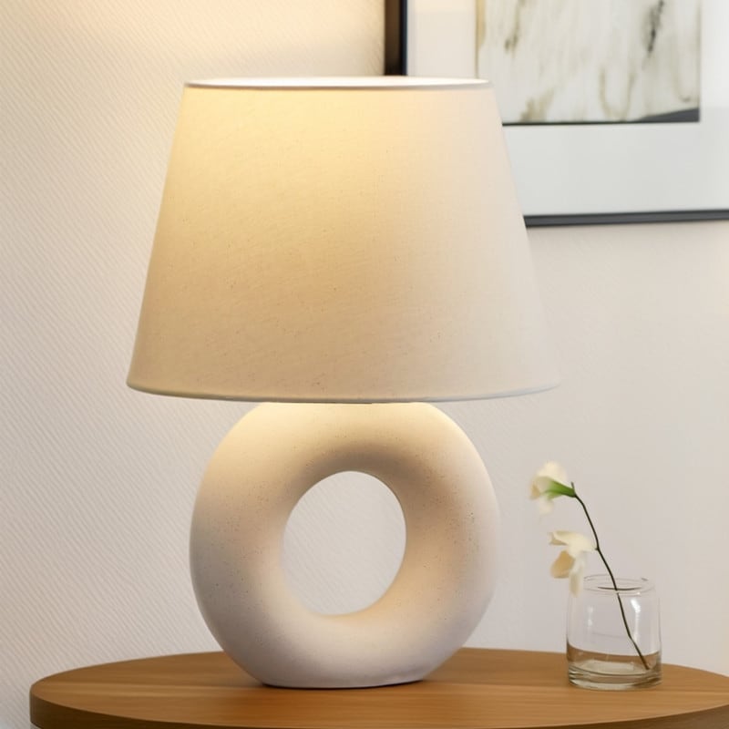 Brightech Chloe 15.5" Off-White Beige Standard Super Bright LED Traditional Table Lamp with Off-White Cream Fabric Empire Shade