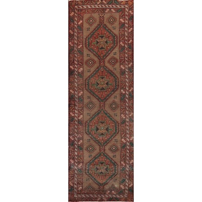 Brown Ardebil Persian Vintage Runner Rug Handmade Wool Carpet - 3'10" x 13'10"