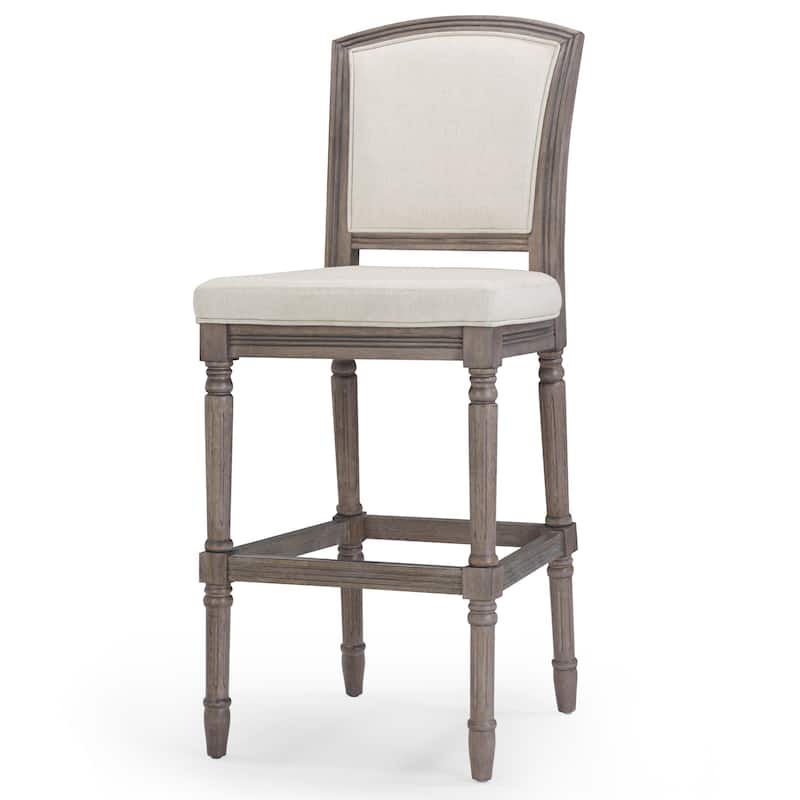 Charleston Wood Bar Stool with Gray Upholstered Seat and Back