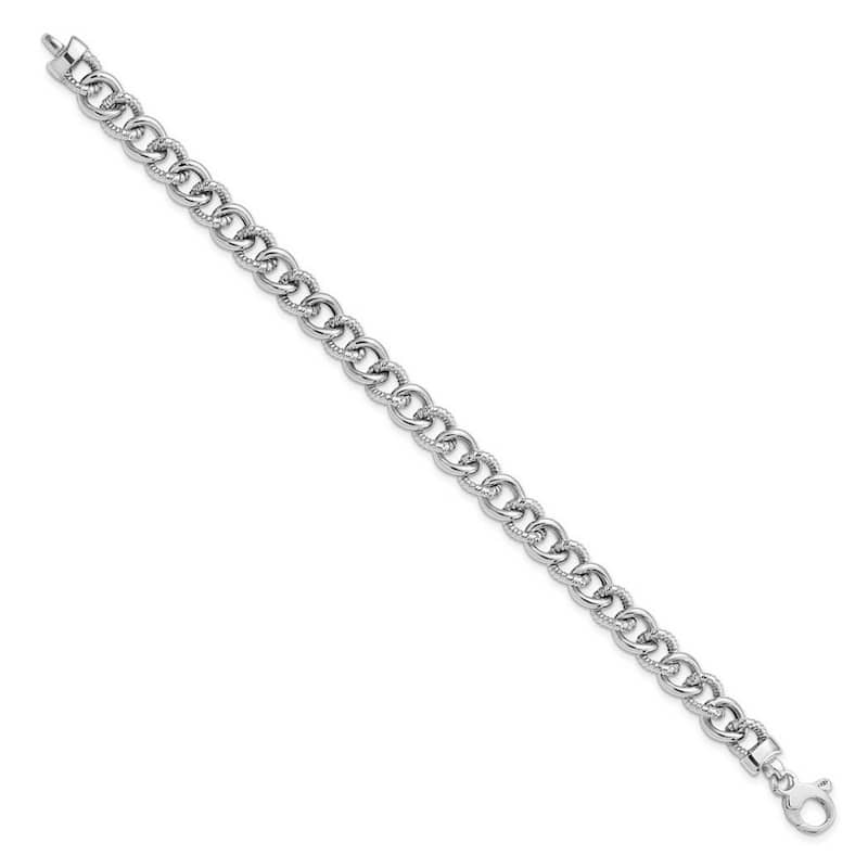 Curata 14k White Gold 7.75" 8mm Polished and Textured Fancy Curb Bracelet