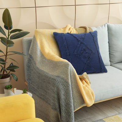 Sevita Solid Decorative Diamond and Bordered Cotton Throw Pillow