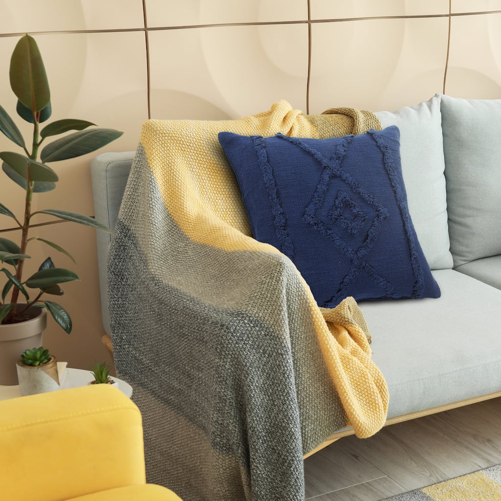 Sevita Solid Decorative Diamond and Bordered Cotton Throw Pillow