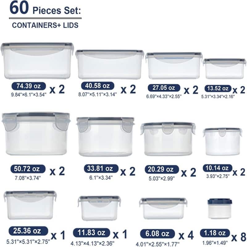 60-Piece Large Food Storage Containers Set