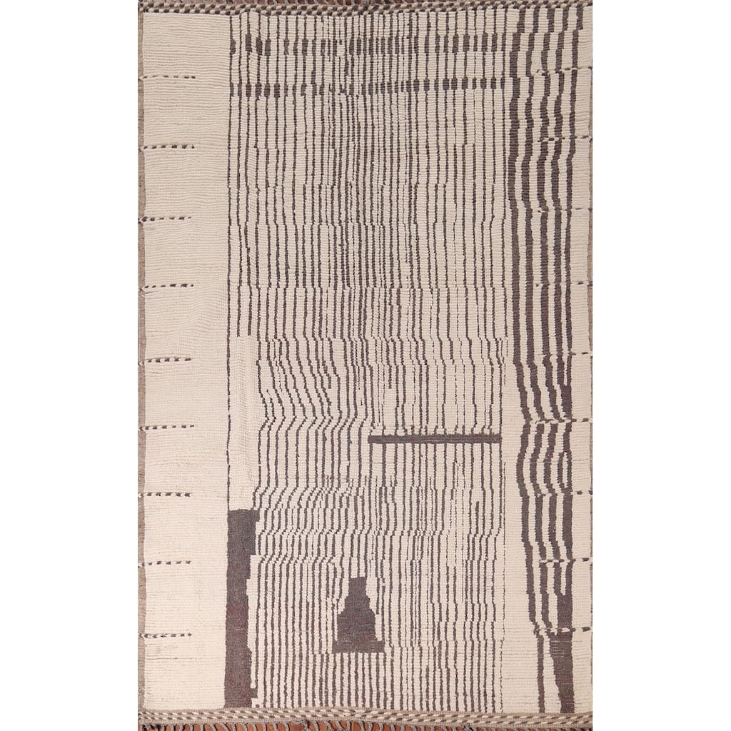 Striped Moroccan Area Rug Hand-Knotted Wool Carpet - 6'9"x 10'2"