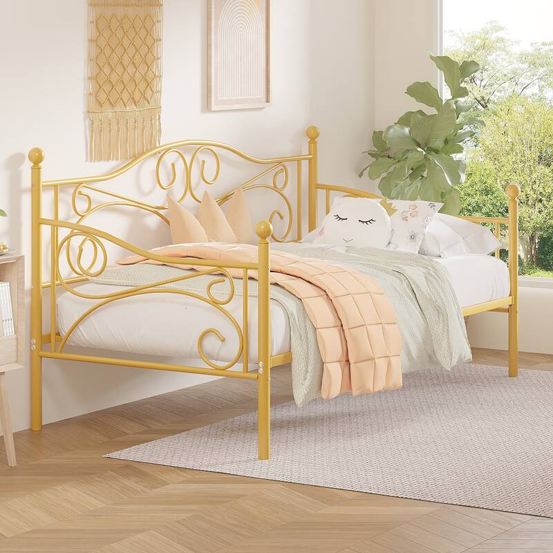 VECELO Scroll Design Metal Twin Size Daybed with Roman Column Legs 440 LBS Capacity Sofa Bed 440 lbs Capacity for Living Room