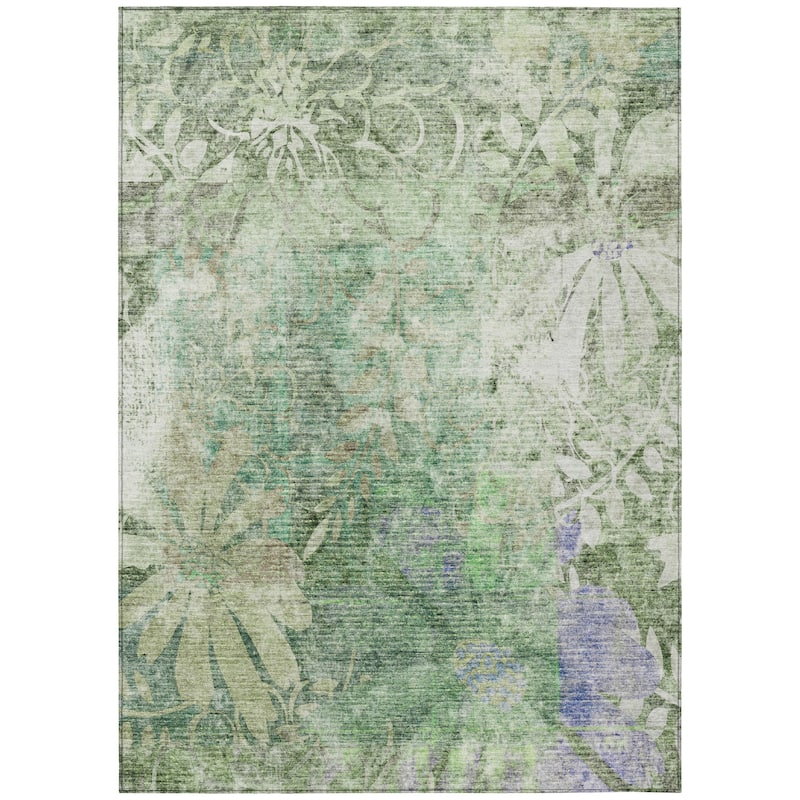 Machine Washable Indoor/ Outdoor Modern Floral Chantille Rug