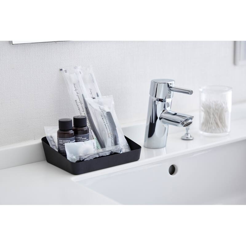 Yamazaki Home Vanity Tray - Angled - Two Sizes, Steel, 5.25" x 7" - L 5.31 x W 6.89 x H 1.97 inches