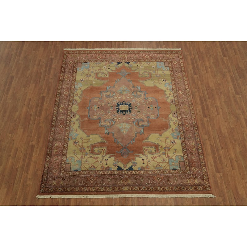 Hand Knotted Oriental 100% Wool Carpet Traditional Geometric Oranges & Rust Heriz Area Rug - 10' 0'' X 8' 2''