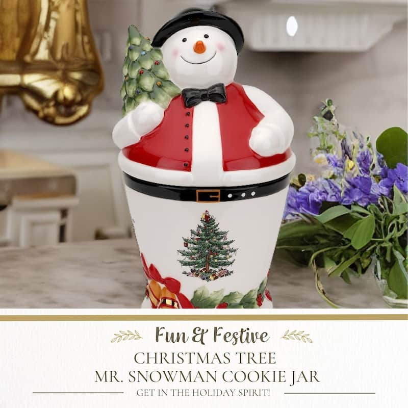Spode Christmas Tree Mr Snowman Cookie Jar - 4.25" D x 10" H