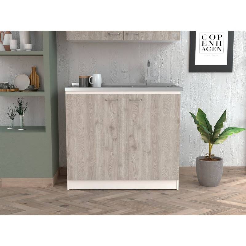 TUHOME Napoles Utility Sink Cabinet With Integrated Steel Sink, Smokey Oak / Light Gray - N/A