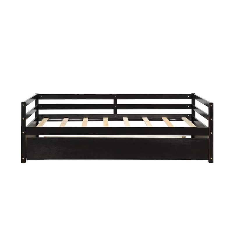Costway Twin Size Trundle Daybed Wooden Slat Support Mattress Platform