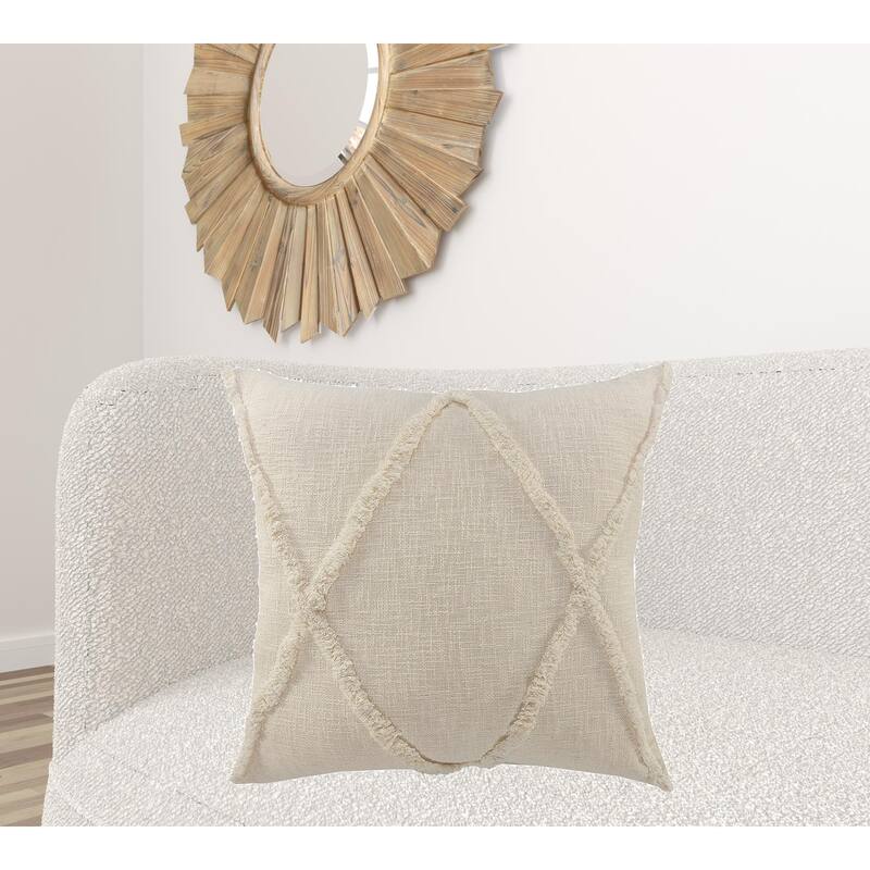 HomeRoots 26" X 26" Ivory 100% Cotton Zippered Pillow