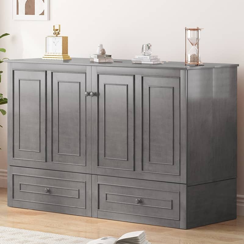 Mixoy Queen Modern Murphy Bed Chest with Mattress and Storage Drawer