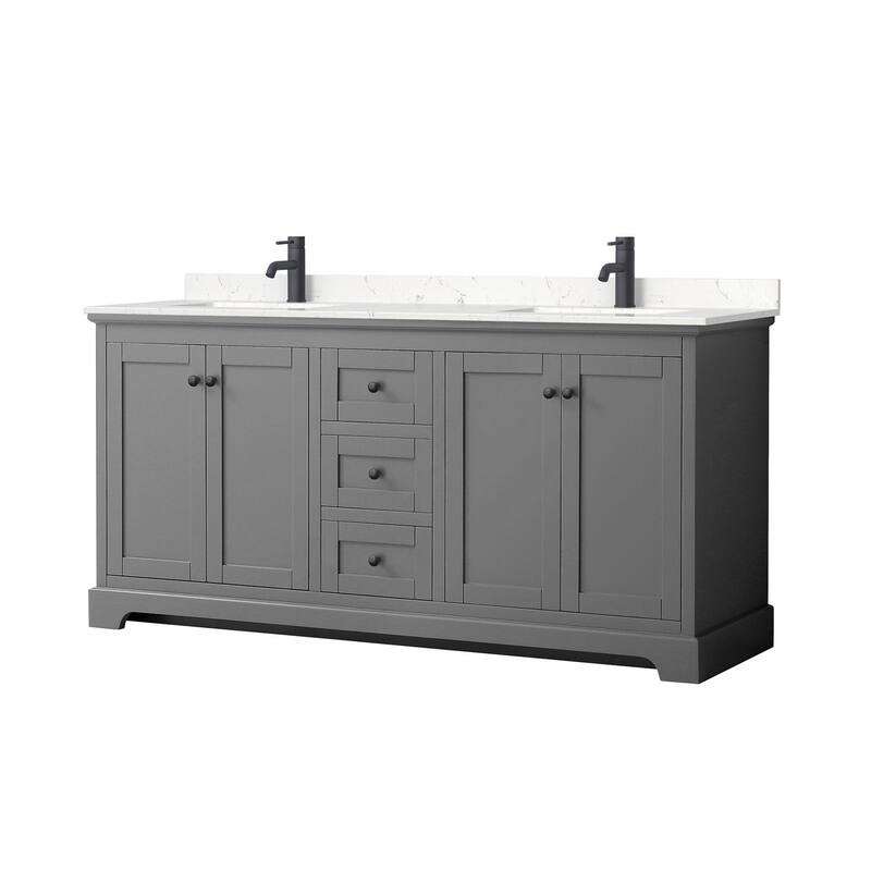 Wyndham Collection Avery 72" Free Standing Double Basin Vanity Set - Dark Gray / Carrara Cultured Marble Top / Matte