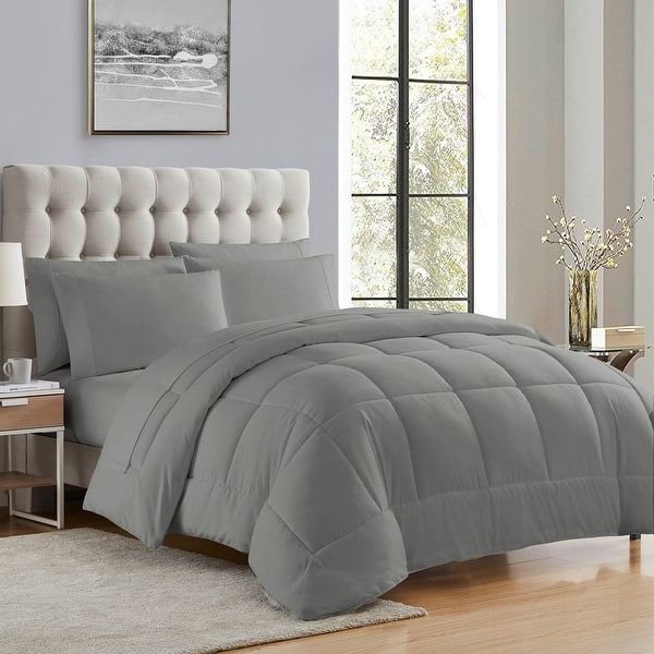slide 2 of 4, Sweet Home Collection All Season Bed in A Bag Solid Color Comforter & Sheet Set Ultra Soft Bedding Gray - California King