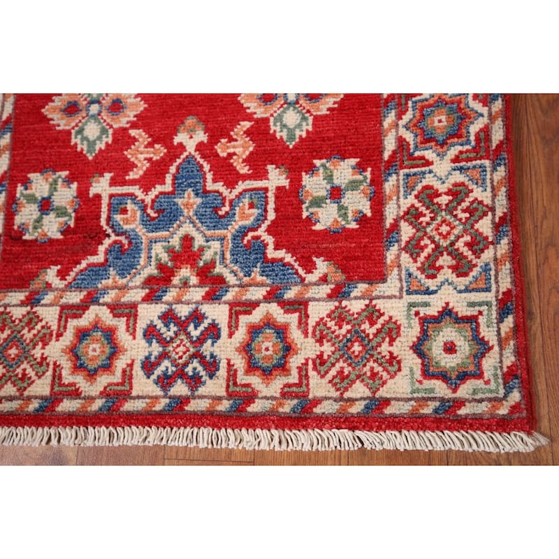 Geometric Red Kazak Accent Rug Handmade Wool Carpet - 2'0" x 2'11"