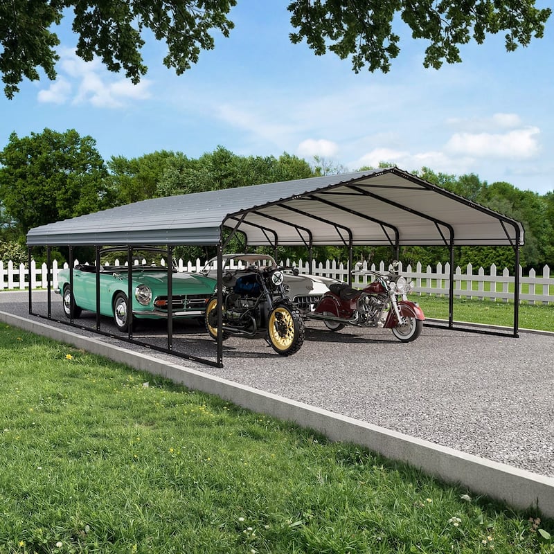 EROMMY Outdoor Carport with Galvanized Steel Roof, Heavy-Duty All-Weather Shelter for Cars, Boats and Equipment