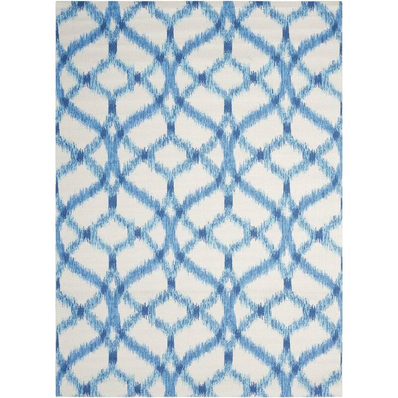 Naples Trellis Ikat Aegean Indoor/ Outdoor Area Rug by Havenside Home - 2'3" x 8' Runner - Blue