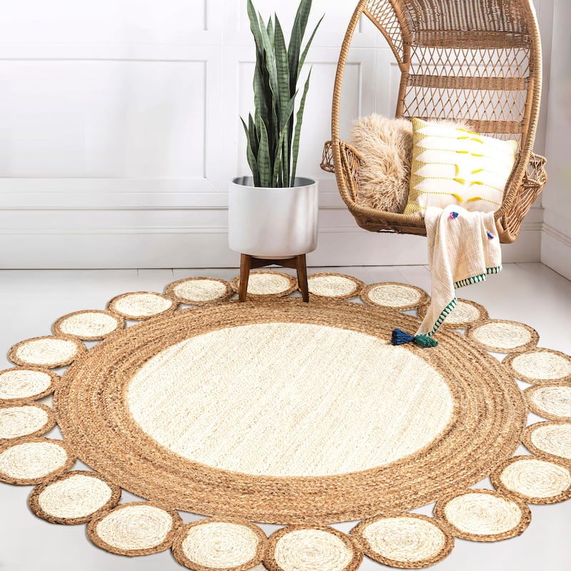 JONATHAN Y Daisy Two-Tone Jute Hippy Circle Area Rug