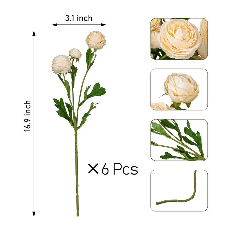 Champagne Silk Decorative Artificial Persian Buttercup Rose Flowers