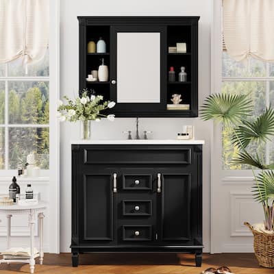 36 Inch Bathroom Vanity Set Integrated Ceramic Sink With Mirror Cabinet Combo - 36" x 18" x 34"