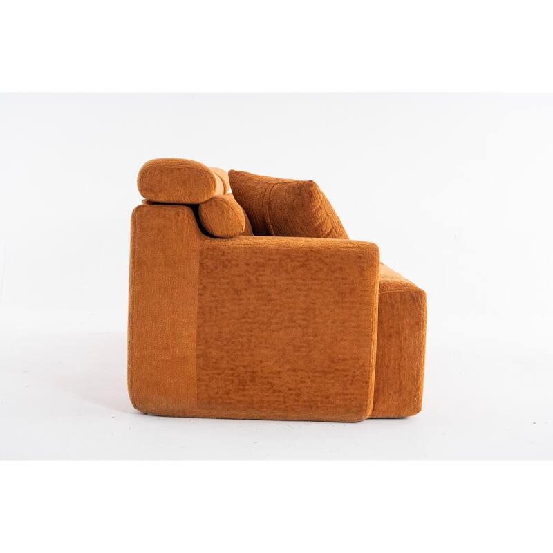 4-Seater Combined Sofa, Wood Grain Chenille Fabric, Full Sponge Compression Sofa,Combined Sofa With 2 Pillows