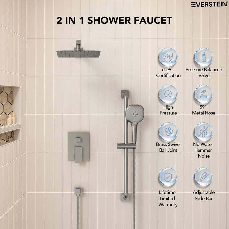 Pressure-Balanced Shower System ,10-Inch Rainfall Shower Faucet with 3-Function Handheld Shower